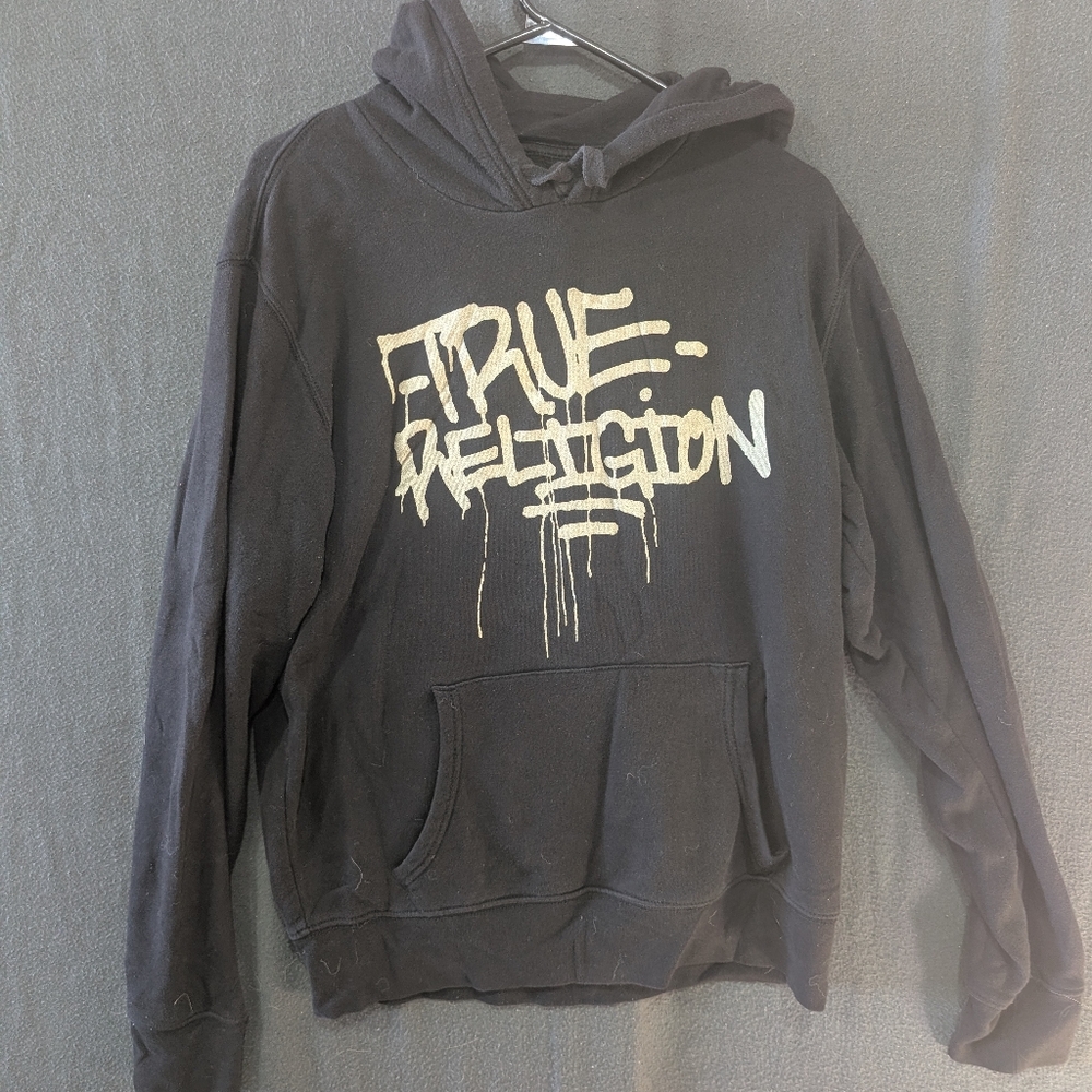 True Religion Black And Gold Graffiti Hoodie - Size L
